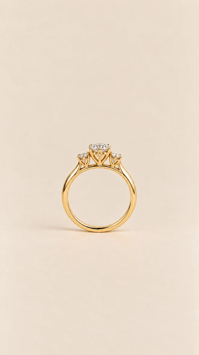 Anillo con moissanita 3 gemas, vista 2