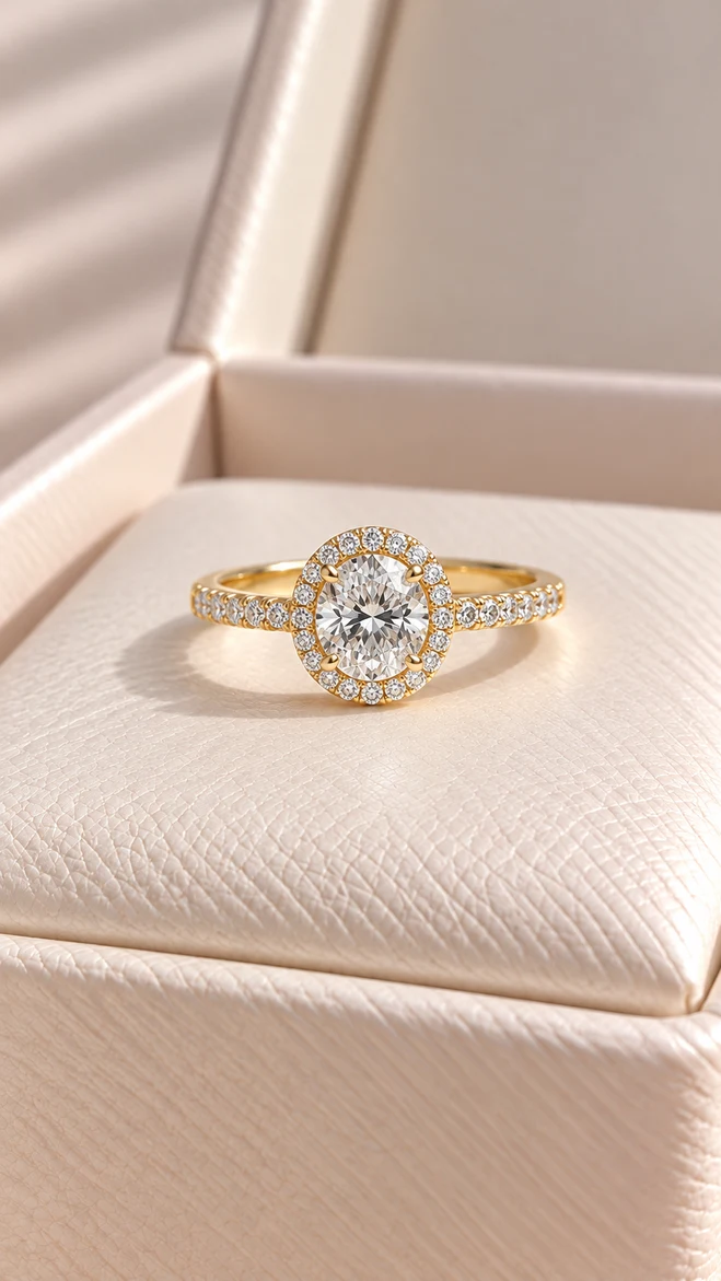 Anillo con moissanita Halo + riviere, vista 1