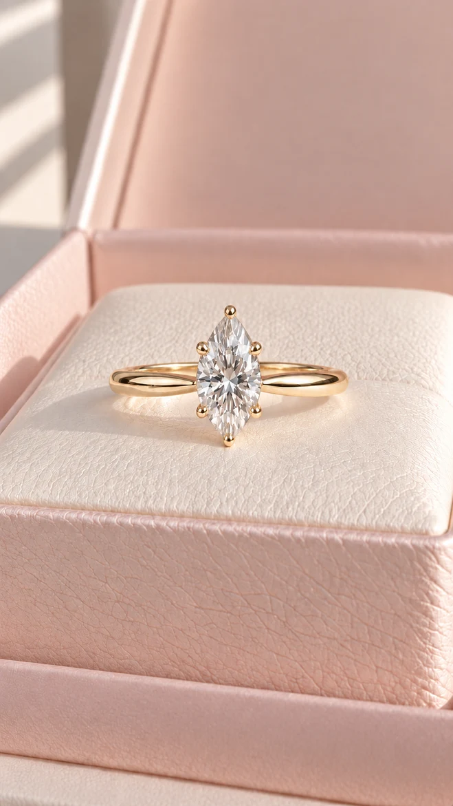 Anillo Tulipán marquise con diamante natural, vista 1