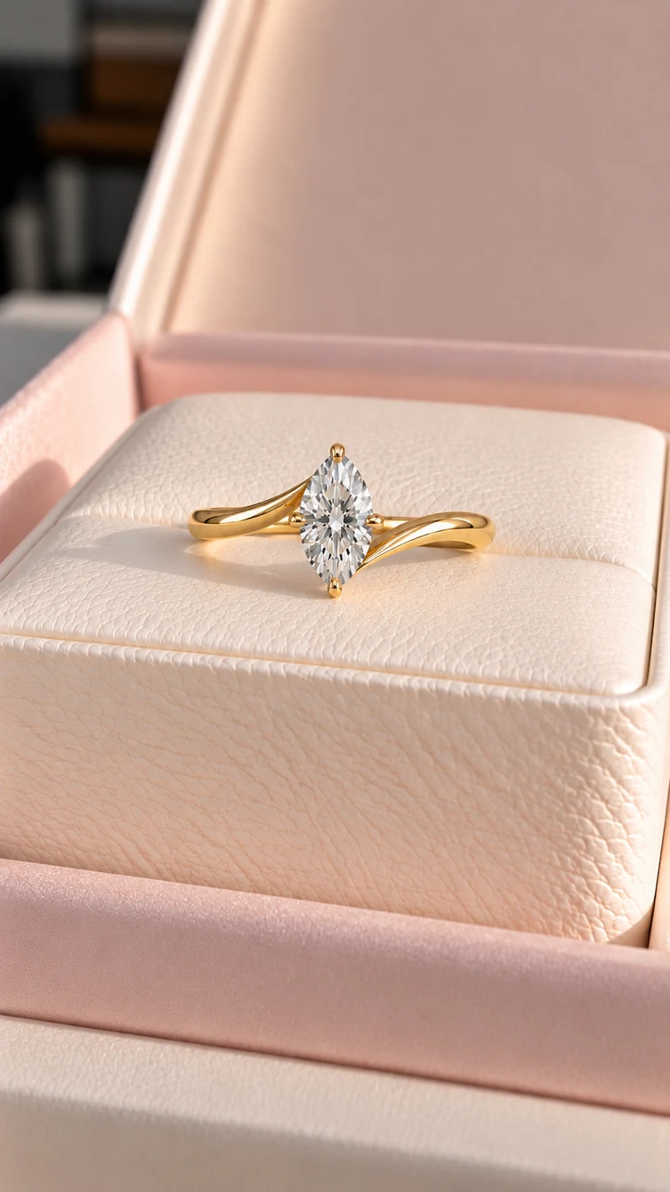 Anillo Bypass marquise con diamante natural, vista 1