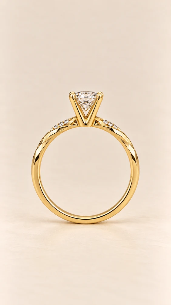 Anillo Trenzado redondo con diamante natural, vista 2