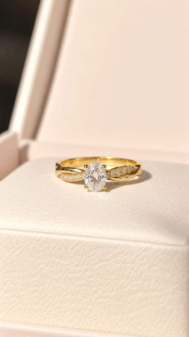 Anillo Trenzado oval con diamante natural, vista 1
