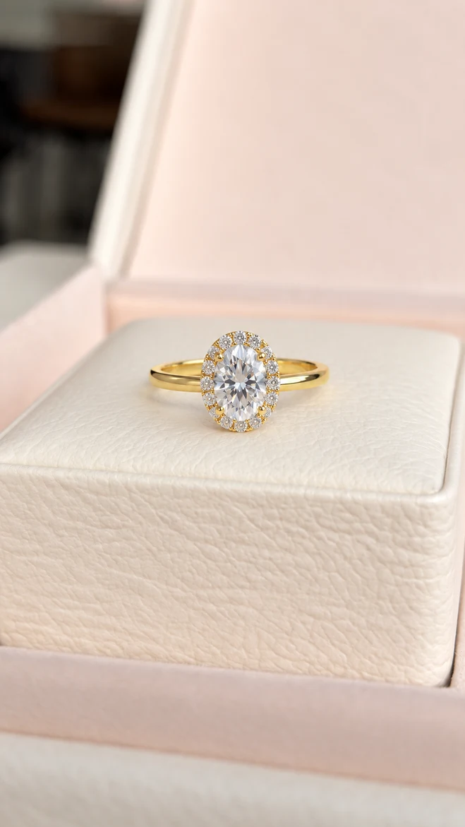 Anillo Halo oval con diamante natural, vista 1