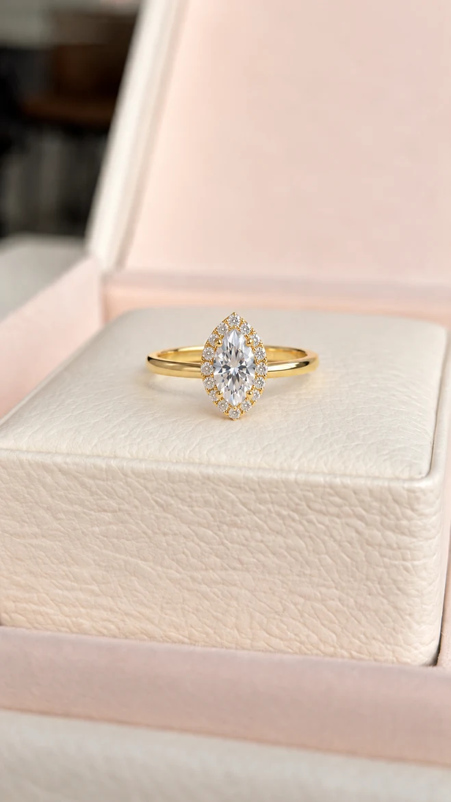 Anillo Halo marquise con diamante natural, vista 1