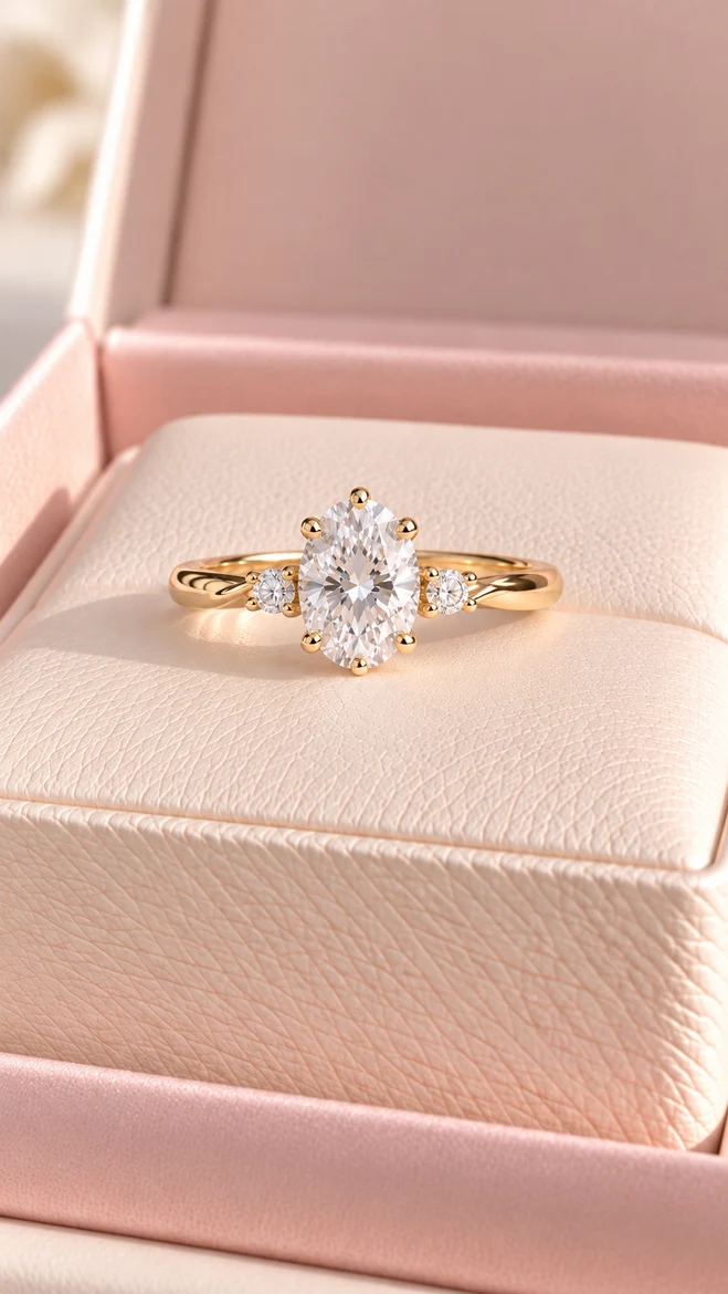 Anillo 3 gemas oval con diamante natural, vista 1