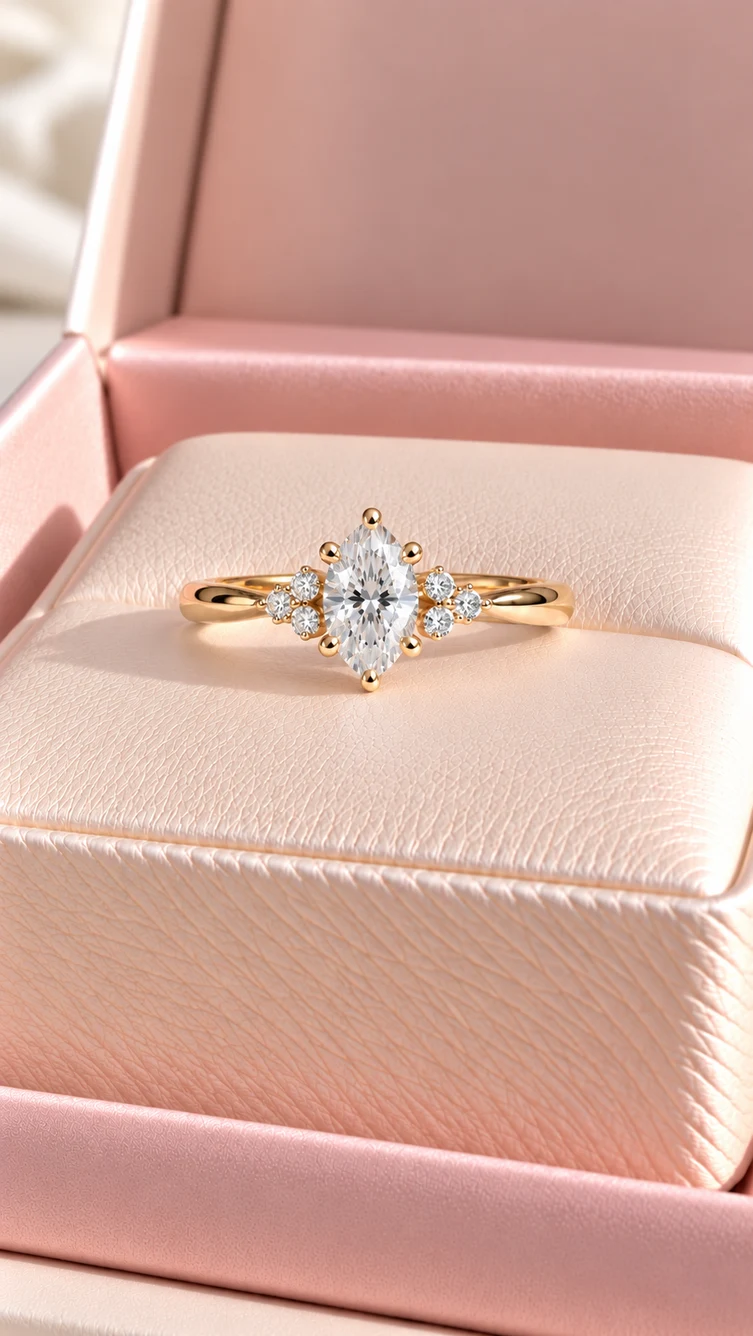 Anillo Tulipán catedral marquise con diamante natural, vista 1