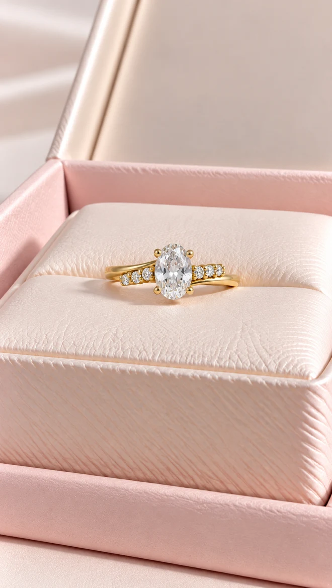 Anillo Cruzado oval con diamante natural, vista 1
