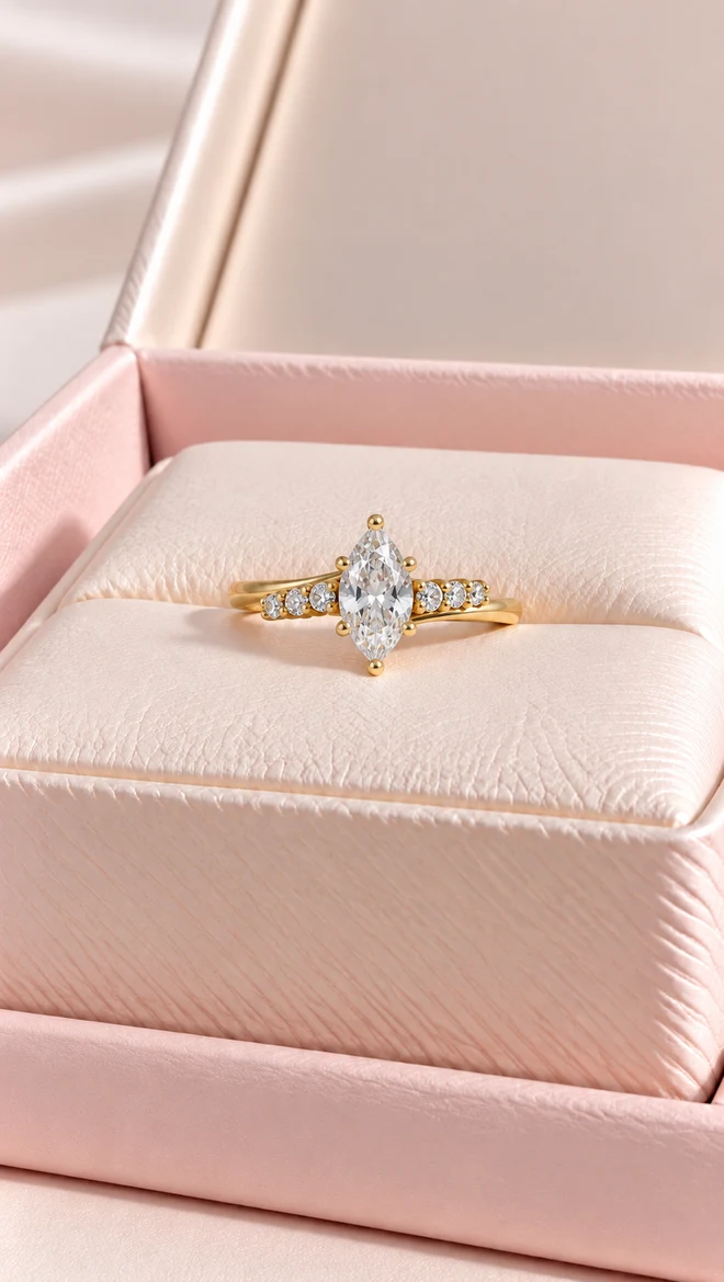Anillo Cruzado marquise con diamante natural, vista 1