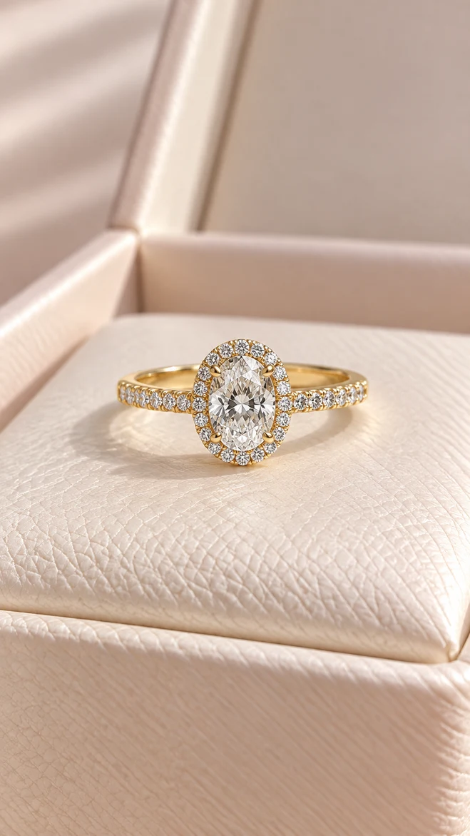 Anillo Halo + riviere oval con diamante natural, vista 1
