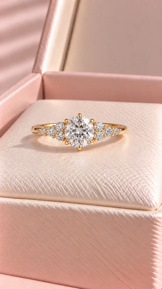 Anillo Romántico redondo con diamante natural, vista 1
