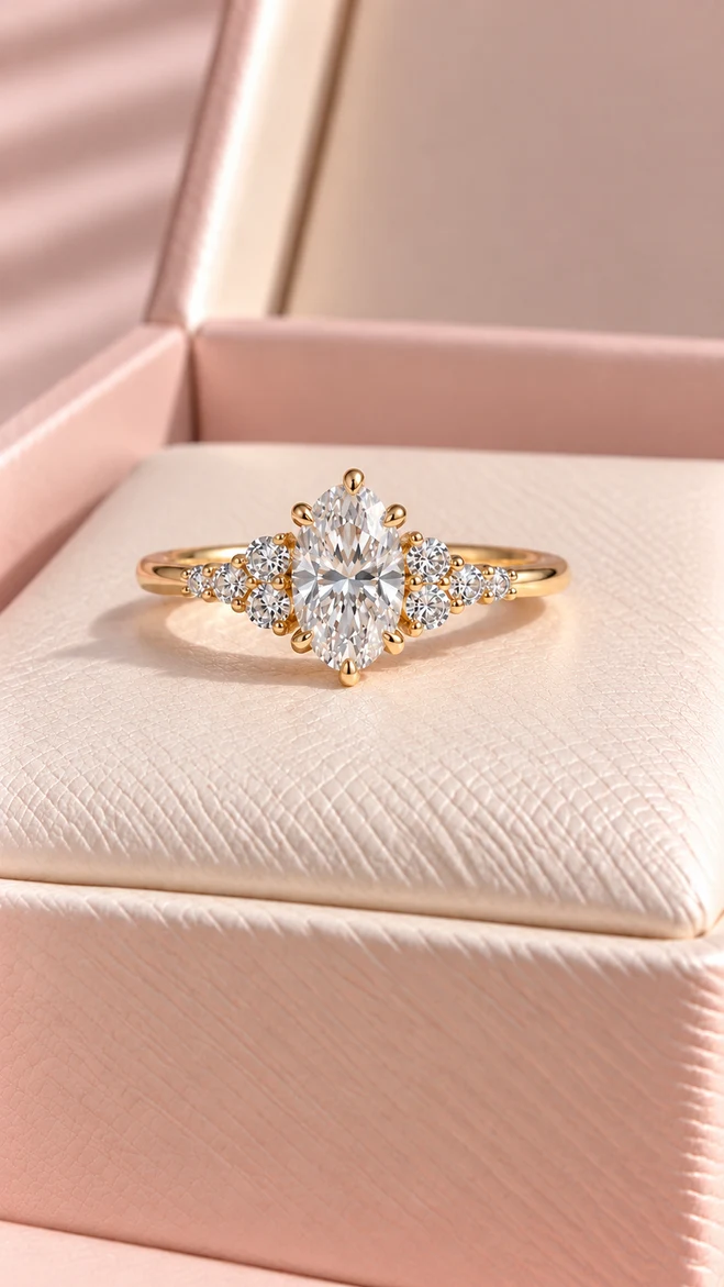Anillo Romántico oval con diamante natural, vista 1