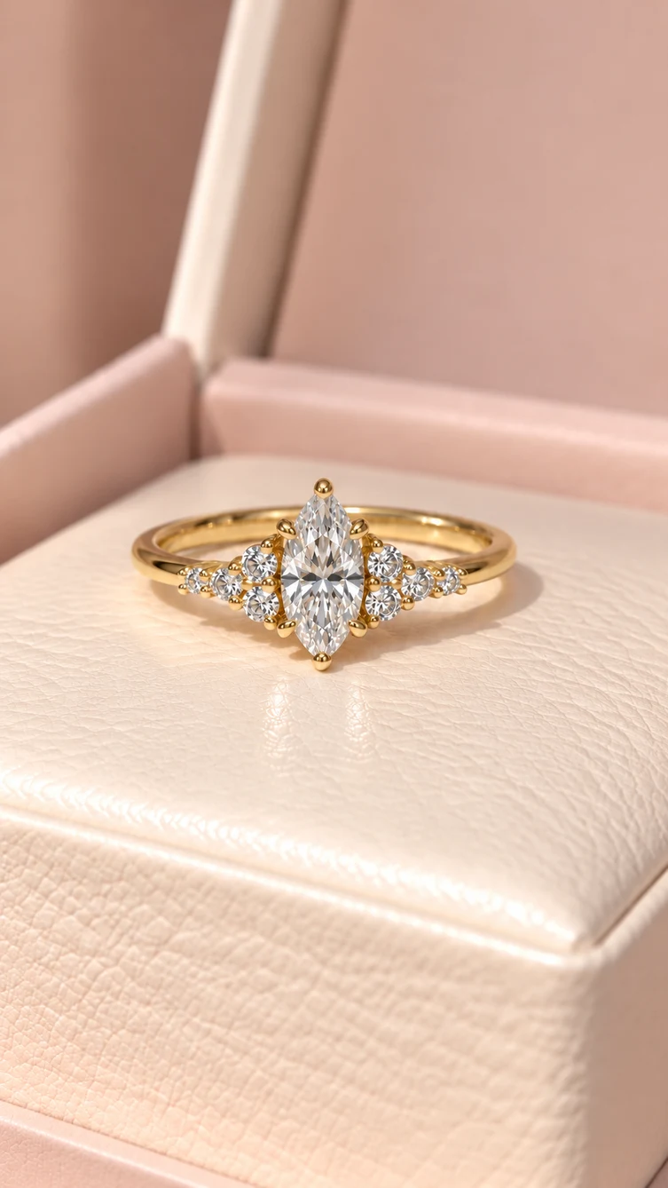 Anillo Romántico marquise con diamante natural, vista 1