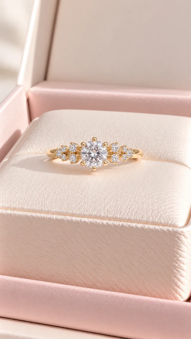 Anillo Floral redondo con diamante natural, vista 1