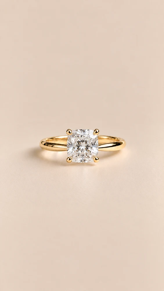 Anillo con diamante natural corte Cushion