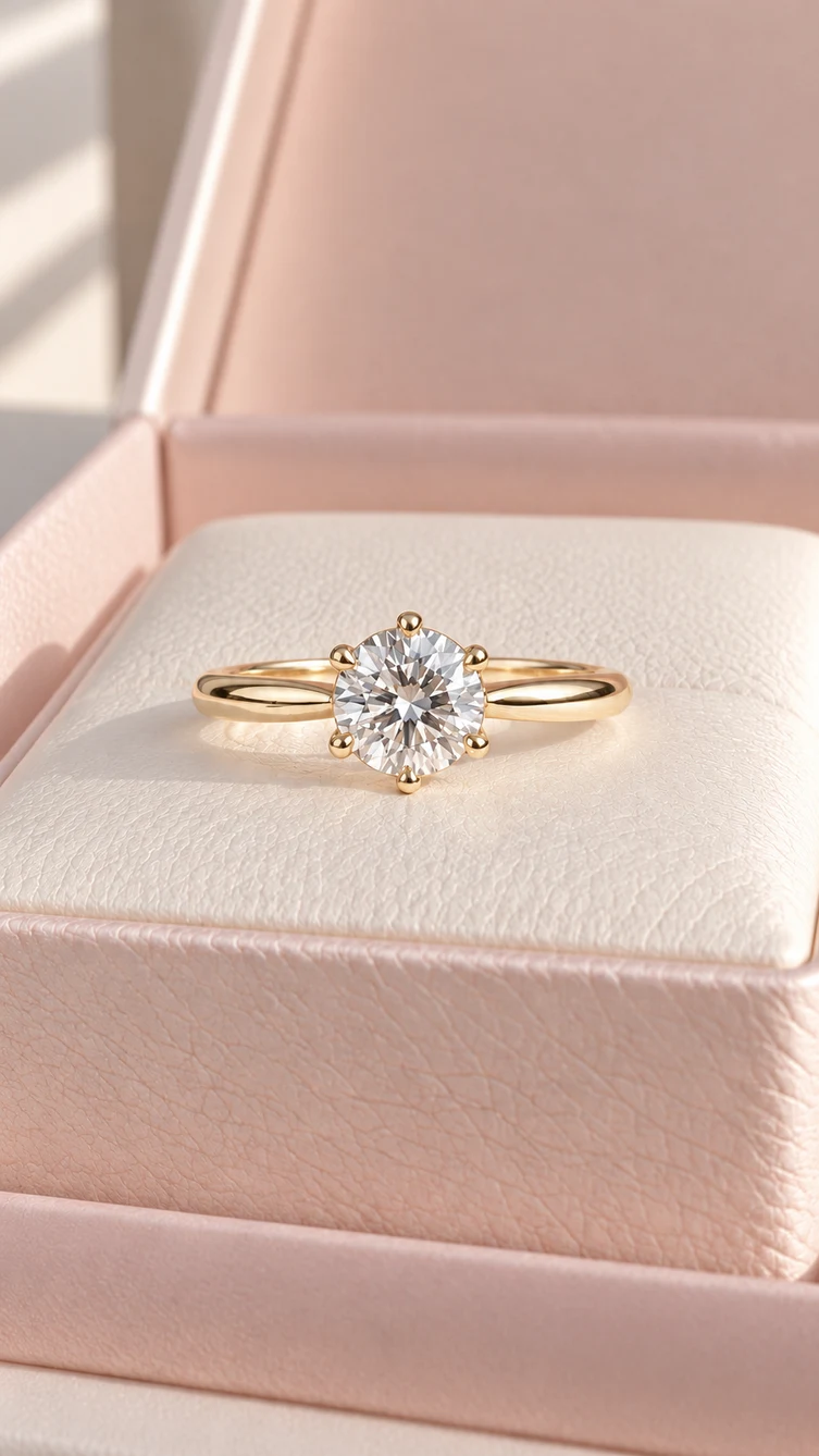 Anillo Tulipán redondo con diamante natural, vista 1