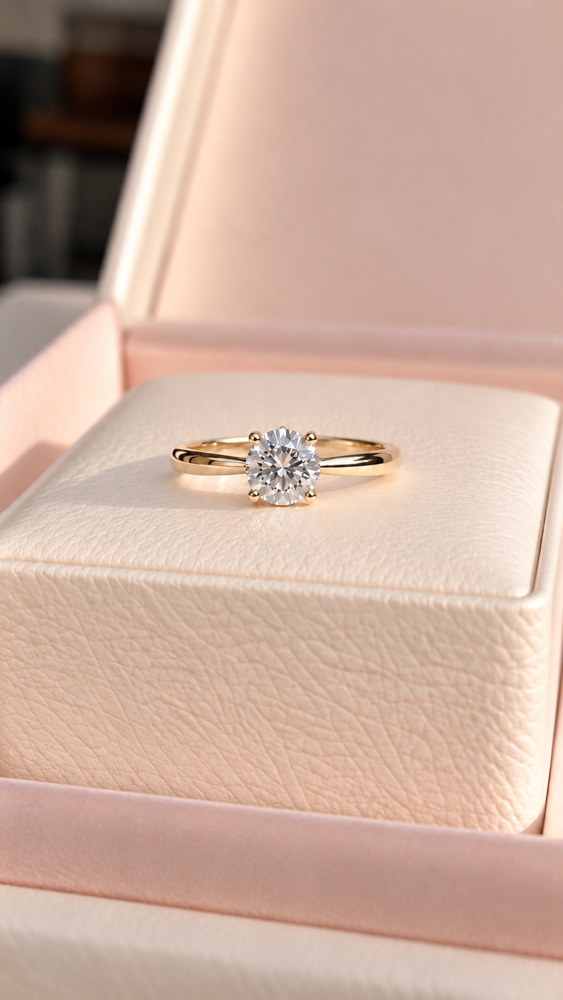 Anillo clásico de diamante de laboratorio en oro de 18K